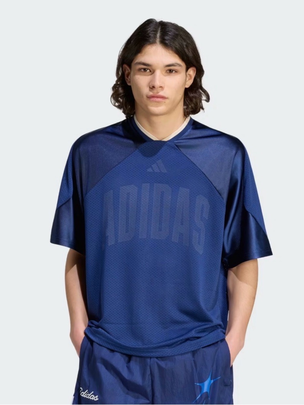 adidas Stadium Graphic Mesh T-Shirt Mens Blue Casual Tops JZ6853 Size L
